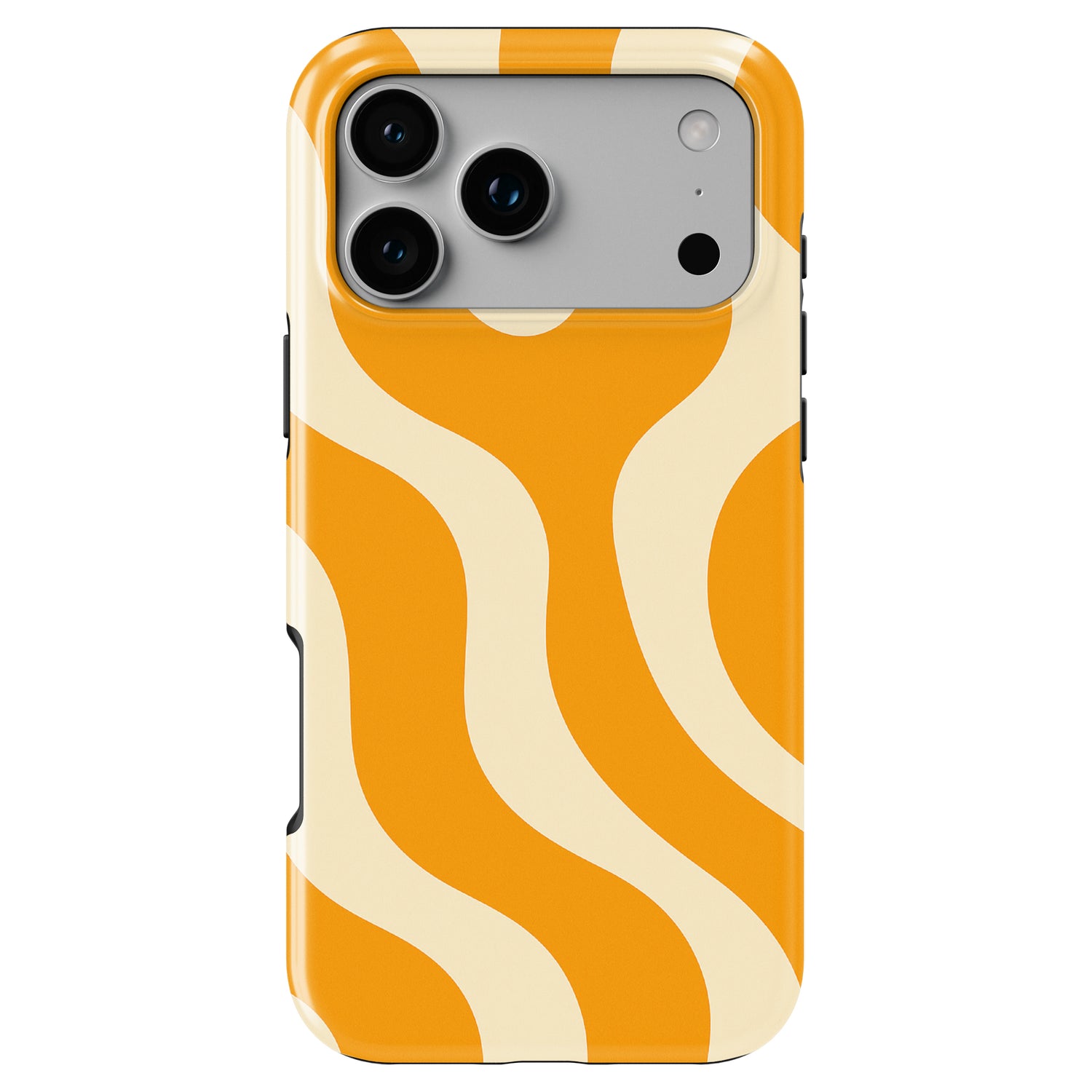 Retro orange wavy phone case by Casiden with a 70s-inspired aesthetic and durable tough protection