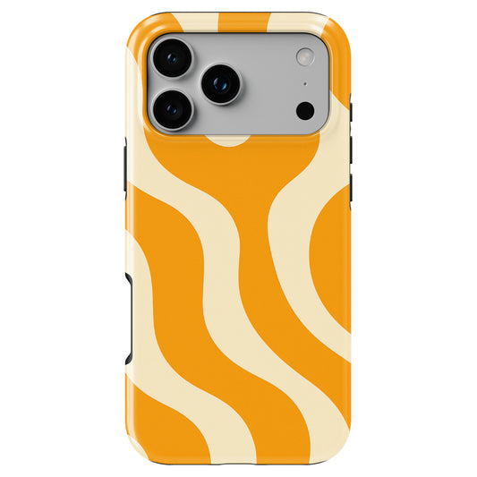 Retro orange wavy phone case by Casiden with a 70s-inspired aesthetic and durable tough protection