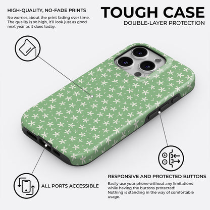 Tiny white flower pattern tough phone case with double-layer protection, all ports accessible, and responsive protected buttons by HaloCovers