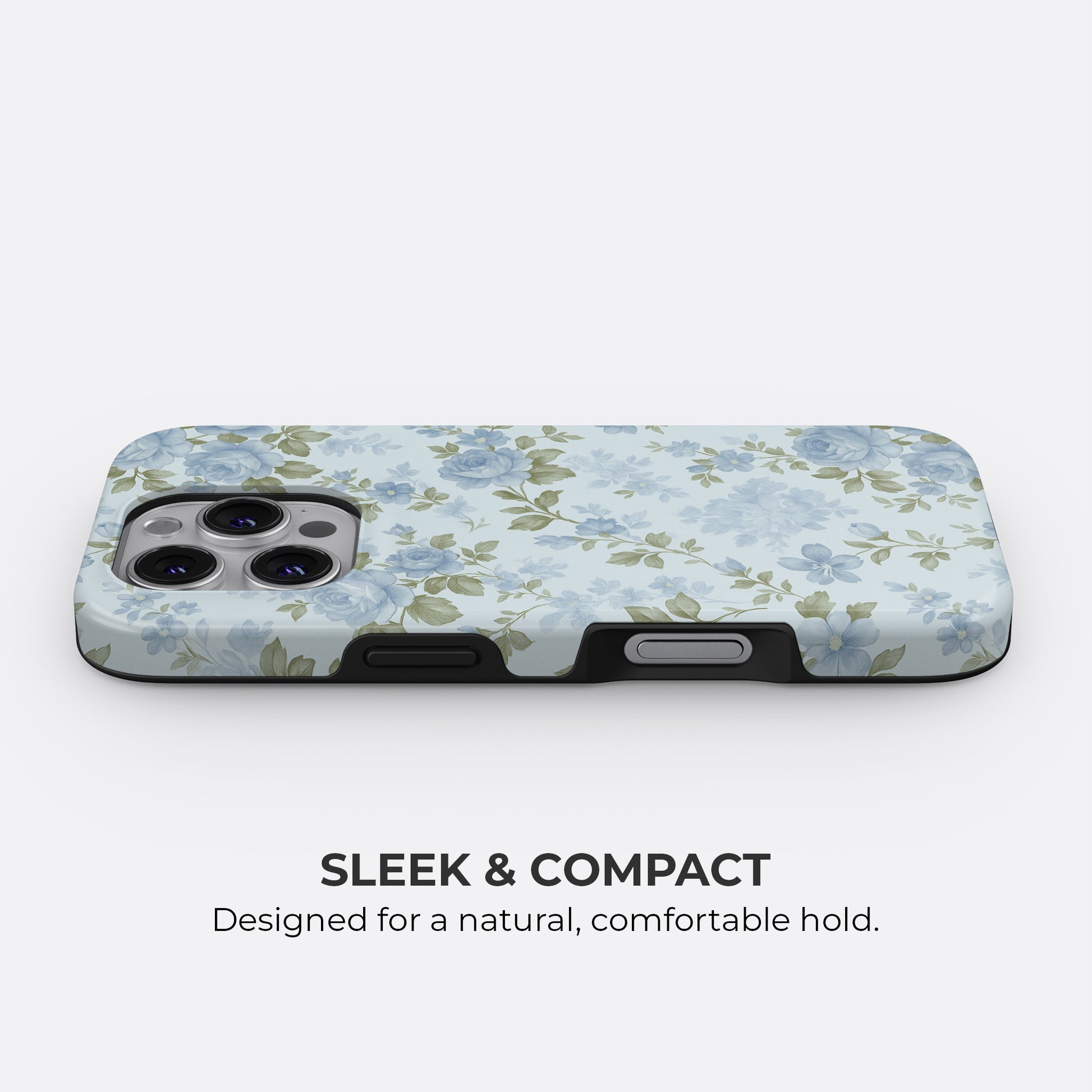 Vintage blue floral tough phone case with slim and compact design for a comfortable hold, stylish protection by HaloCovers