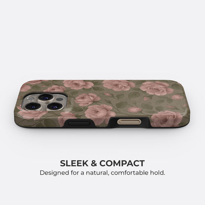 Vintage rose floral tough phone case with sleek and compact design for a natural comfortable hold by HaloCovers